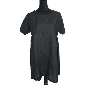 Pomegranate Linen Boxy Mini Sundress Medium Black Coastal Preppy Pockets